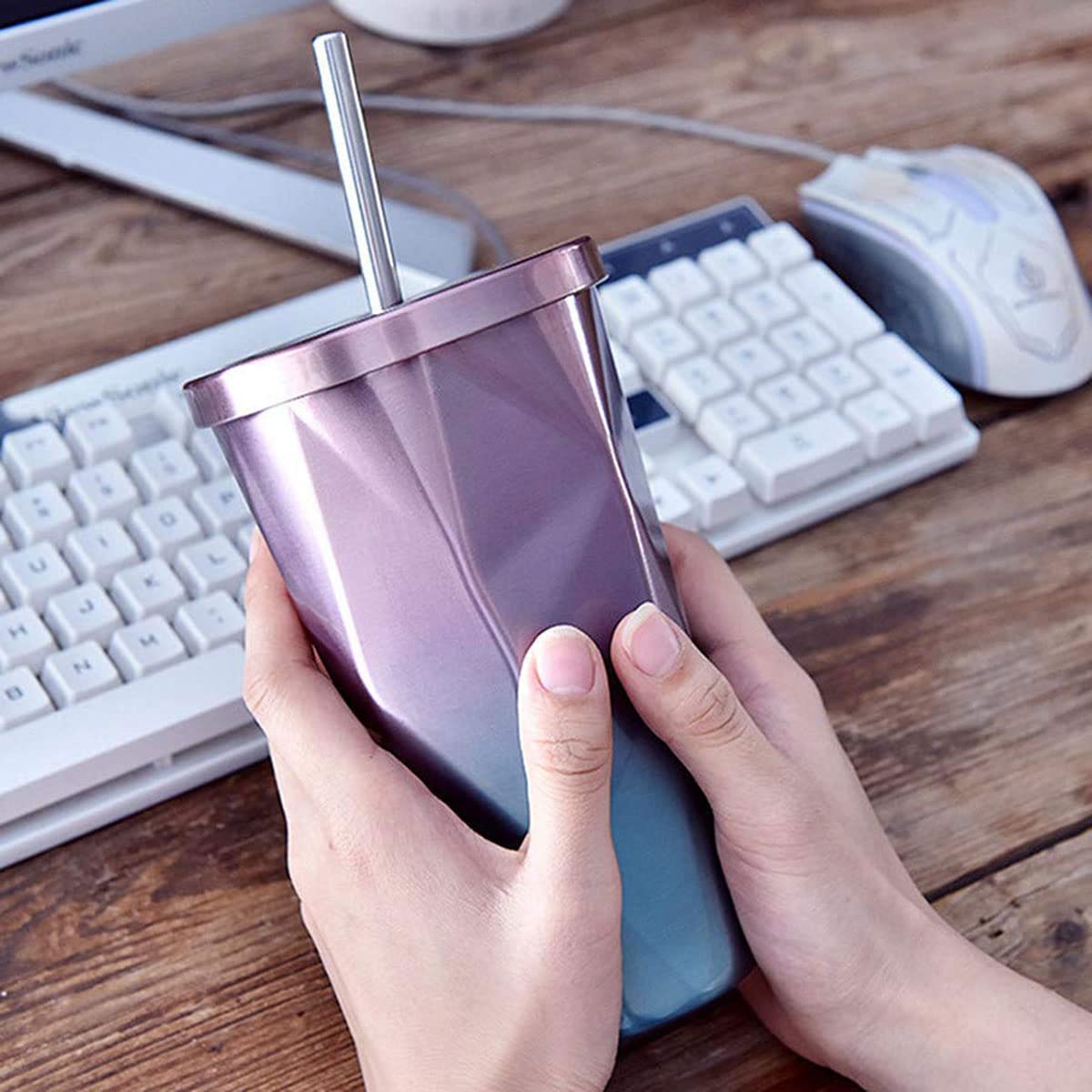 COFFEE MUG STEEL WITH STRAW