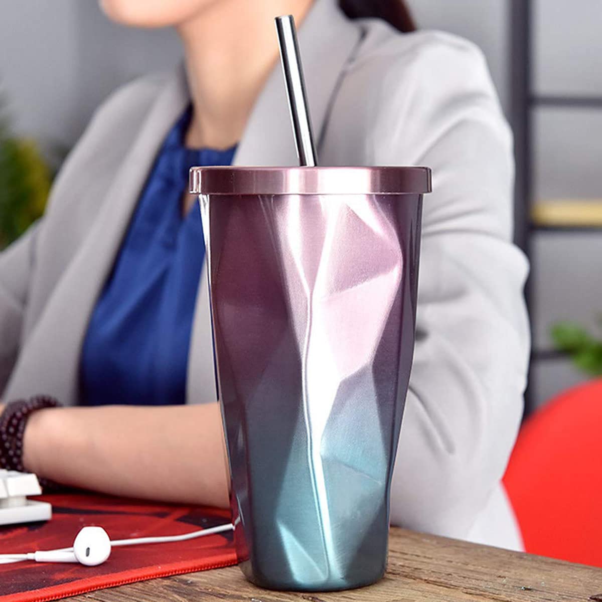 COFFEE MUG STEEL WITH STRAW